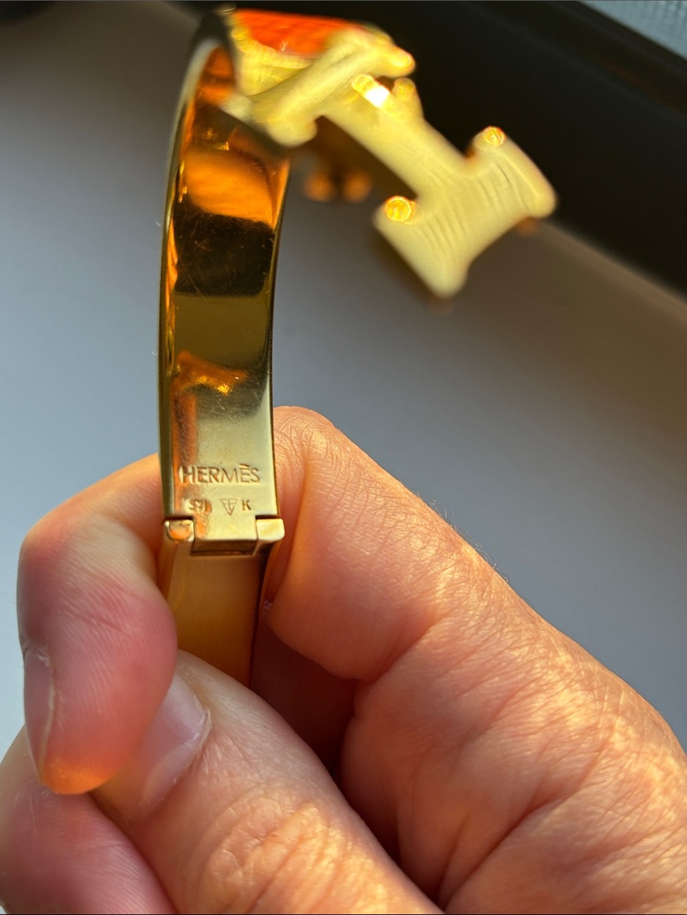Authentic Hermes Orange Enamel H Bracelet with Gold Hardware - Picture 6 of 6